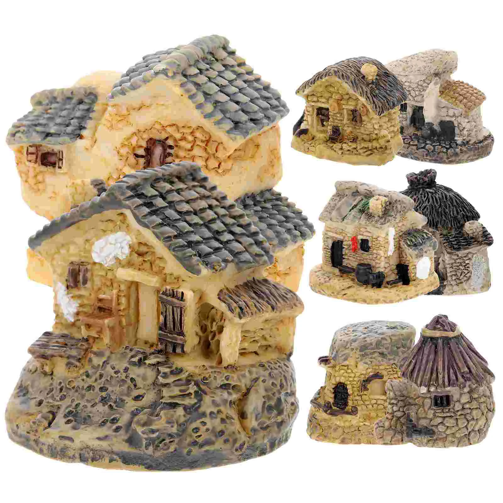 

8 Pcs Resin Small House Desktop Decoration Tiny Ornament Crafts Adorable Mini-landscape Home Supplies