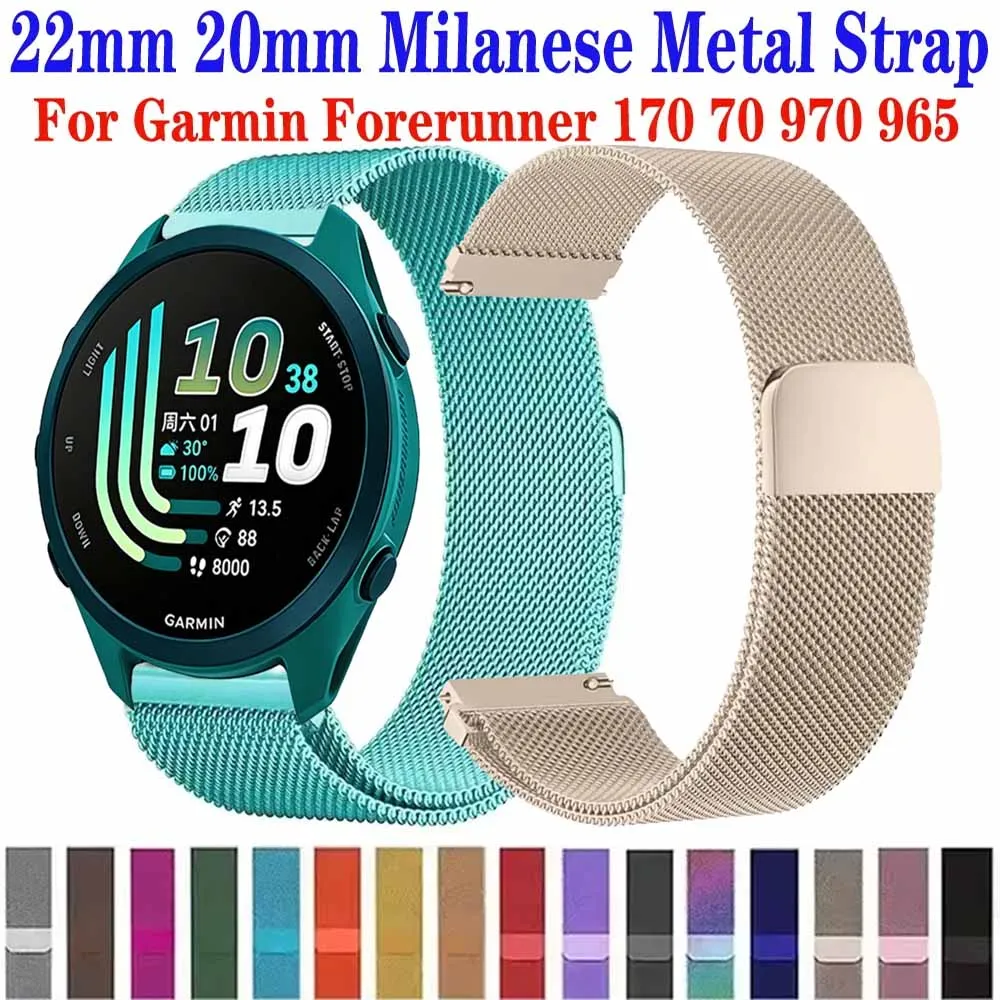 22/20mm Metall-Milanese-Schlaufenarmband für Garmin Forerunner 170 70 165 570 265, Verstellbares Armband für Garmin Venu 4 Active 6 5