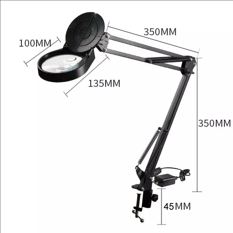 2022 LED Desk Lamp Clip on Light 8X 15X lens Magnifying Glass Clamp Long Arm Dimming Table Lamp 3 Colors For Reading Tattoo