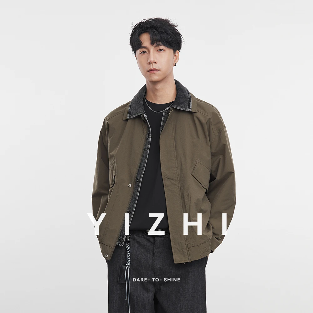 

2025 Autumn New Fashion Men's Fake Two-piece Jacket Coat Lapel Retro Casual Loose Trend Top Coat Men's Flight Jacket