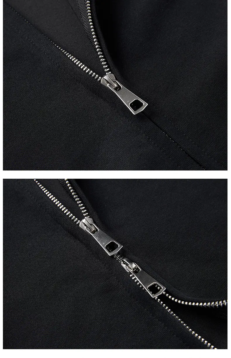 Men's Casual Double Head Zipper Sweatshirt Solid Color Turn-down Collar Loose Fit Autumn 360gsm Comfortable Sweatshirt