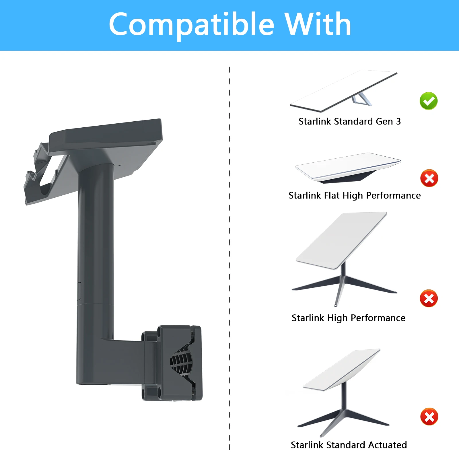 EDUP SK0067 Aluminium Starlink Gen 3 V3 Roof Clamp Bracket - Rod Mount