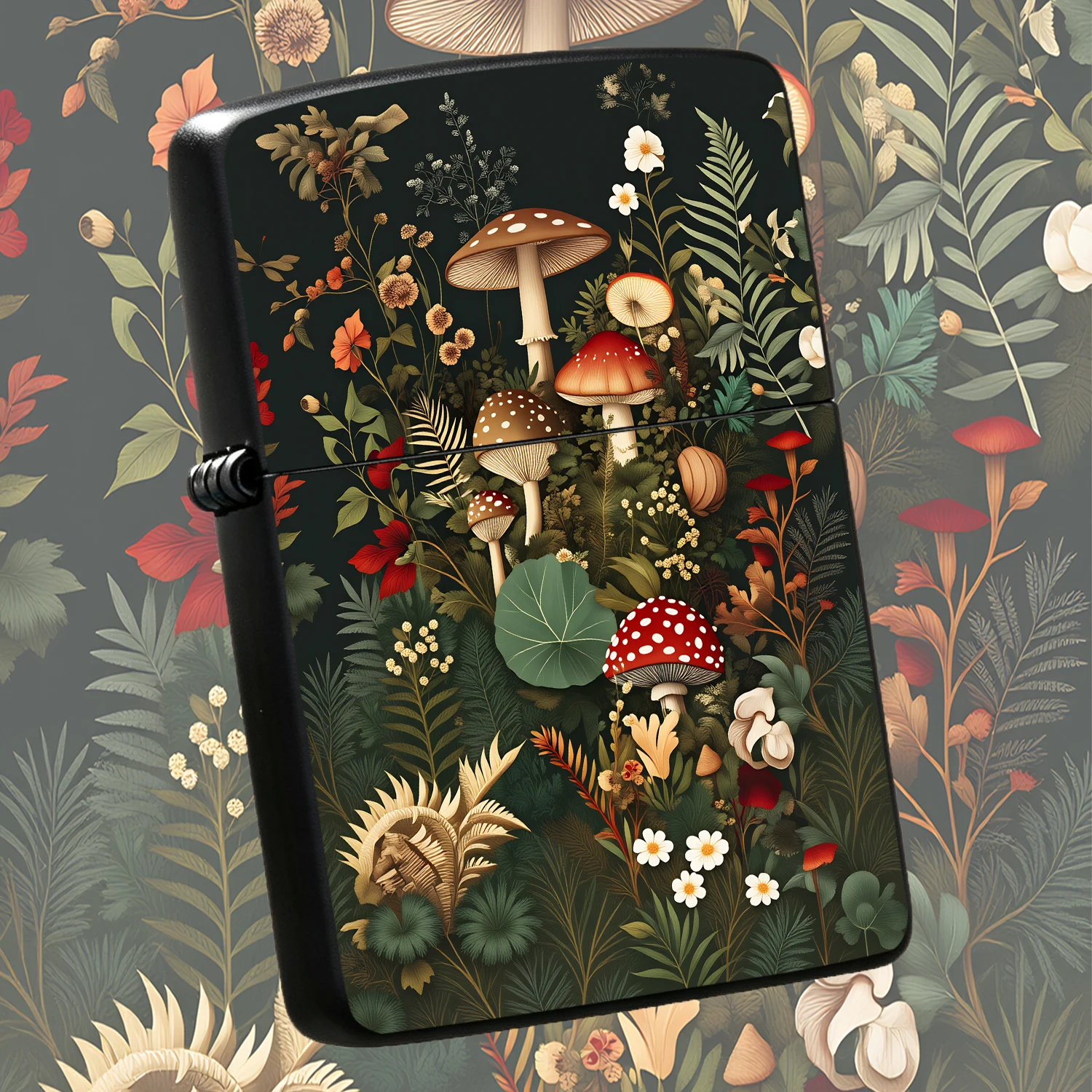 Retro Forest Mushroom Decor Lighter, Dark Botanical Wildflower Fern Illustration Pattern, Versatile For All Daily Scenes, Creative Exquisite Themed Gift For Nature Lovers, Delicate Aesthetic Desktop Accessory Interesting And Humorous Lighte