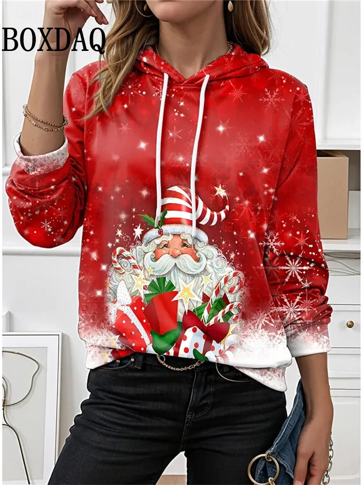 Funny Christmas Theme Women\'s Hoodies 3D Print Santa Claus Fashion Casual Sweatshirts Loose Hooded Pullovers Winter Clothing New