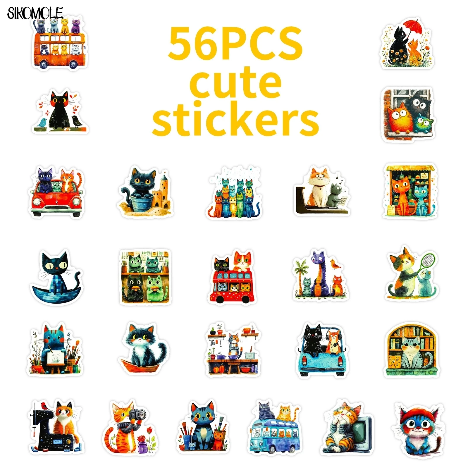 10/56 قطعة الكرتون الفني القط الكتابة على الجدران ملصقات الجمالية الحيوان DIY بها بنفسك سجل القصاصات المحمول القرطاسية حقيبة ملصق لاصق لامع ورائع لعبة أطفال