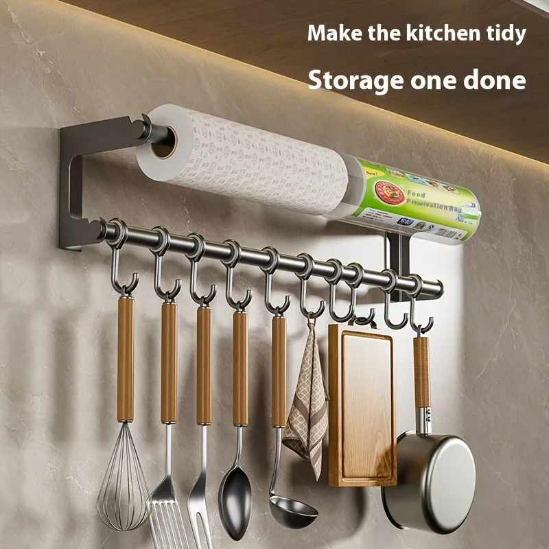 

30cm/50cm Kitchen Hook Holder Non Perforated Hanging Pot Spoon Hook Multifunctional Kitchen Utensil Storage Rack Kitchen Tools