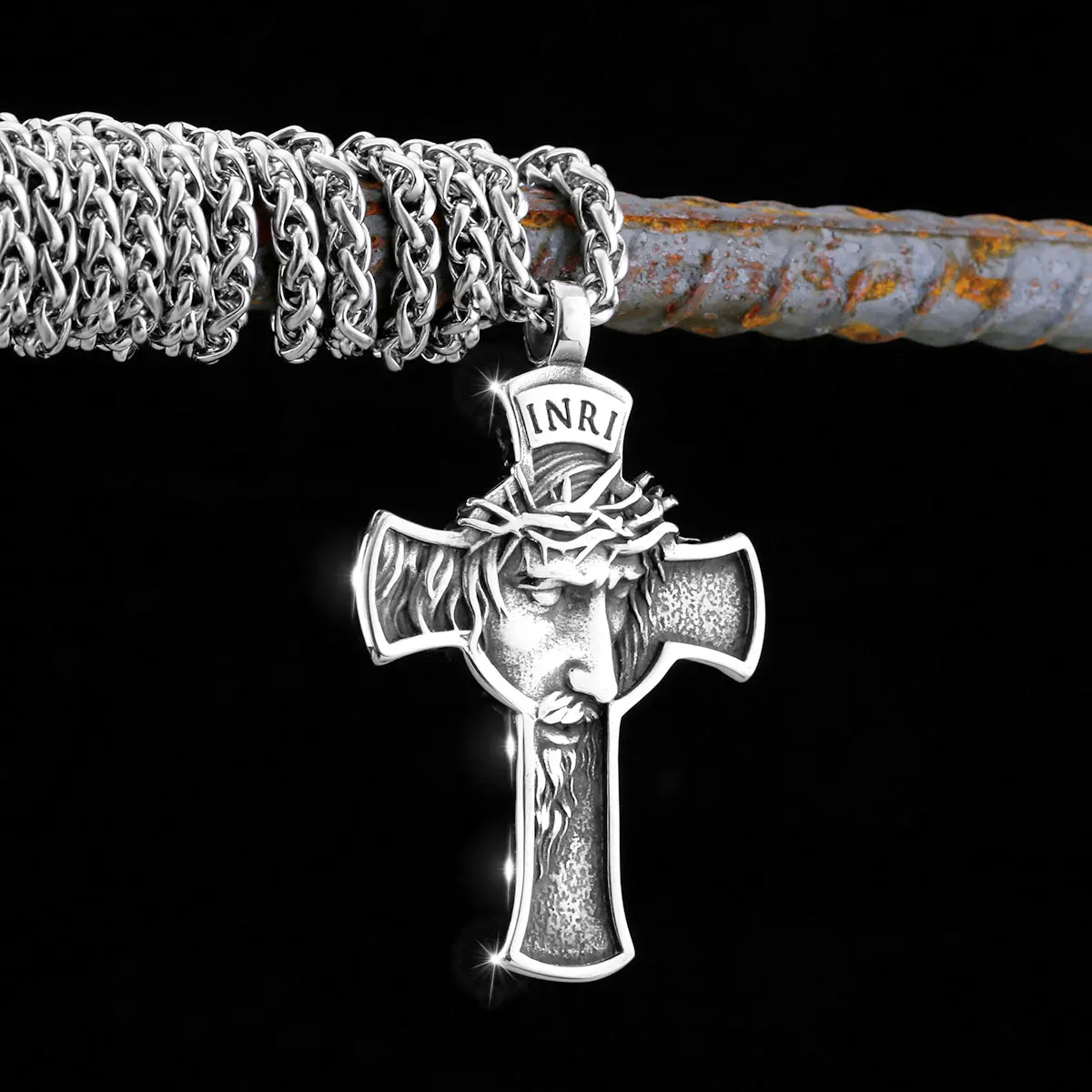 Original Vintage Edelstahl Herren Wikinger Halskette Religiöser Glaube Jesus Odin Valknut Schmuck Kreuz Hochwertiger Anhänger