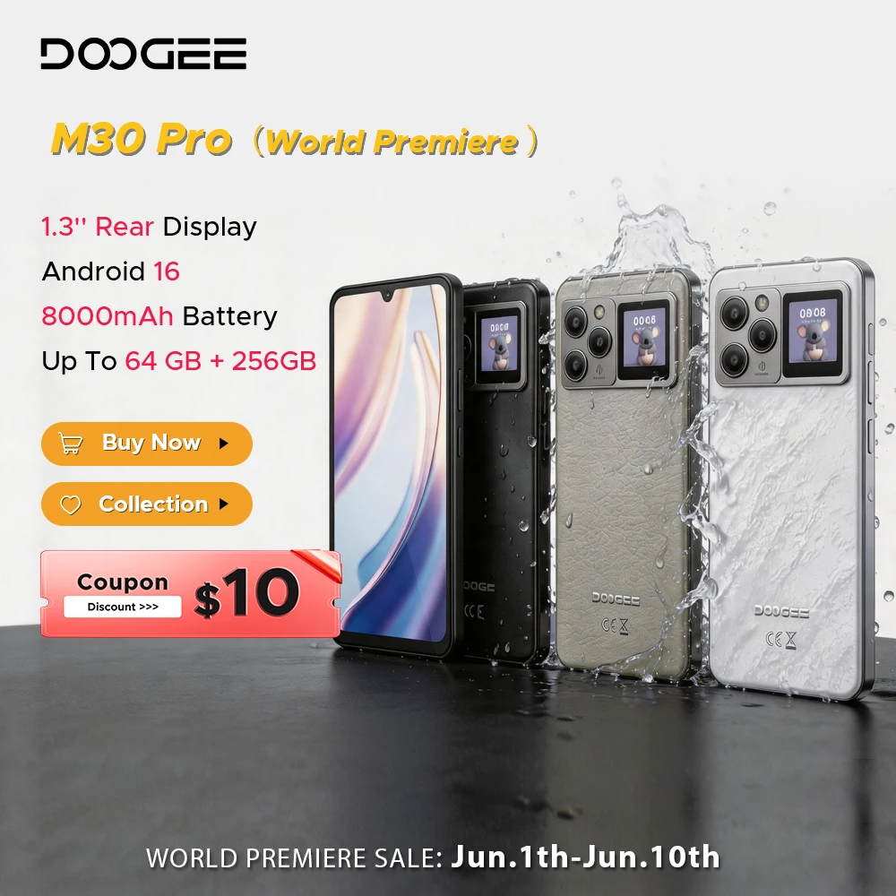 Global Version DOOGEE M30 Pro Android 16 Smartphone 1.3'' Rear Display 8000mAh 6.88''Display 64GB RAM(8GB+56GB) 256GB ROM NFC