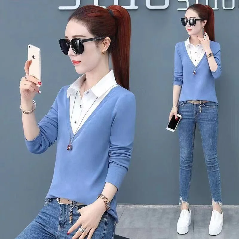 Long Sleeve Loose Shirt Spring And Autumn Two 2024 Spring And Autumn New Fashion Slim Top Large Size Fashion Base Top