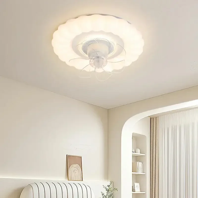 Cream wind bedroom light luxury shaking head intelligent silent fan light Nordic creative flower children's room light ceiling