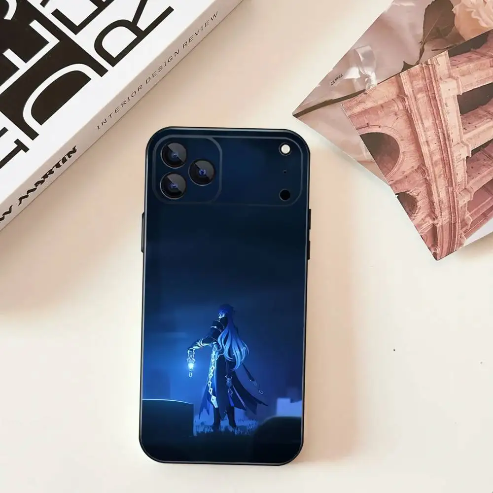 G-Genshin Impact F-Flins Capa de telefone para iPhone 11,12,13,14,15,16,17,Pro,Max,Plus,E,SE4,Air,Mini Capa macia preta