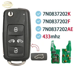 7N0837202K/F/AE For VW Volkswagan Sharan Multivan T5 Caravelle 5 Buttons Ask 433Mhz ID48 Fob Remote Flip Car Key 7N0837202F