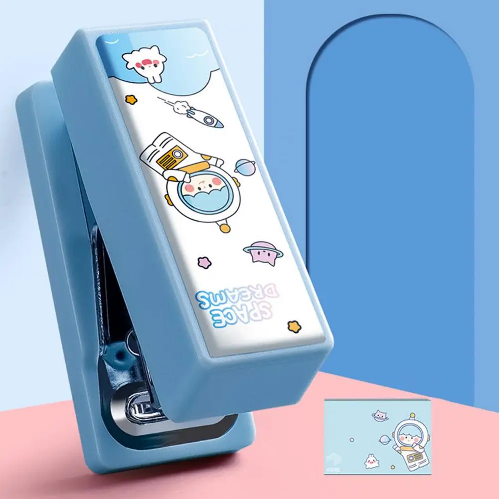 1 Set Excellent Mini Stapler PP Material Handheld Stapler with 400 Manual Astronaut Dinosaur Stapler Sheet Organizer