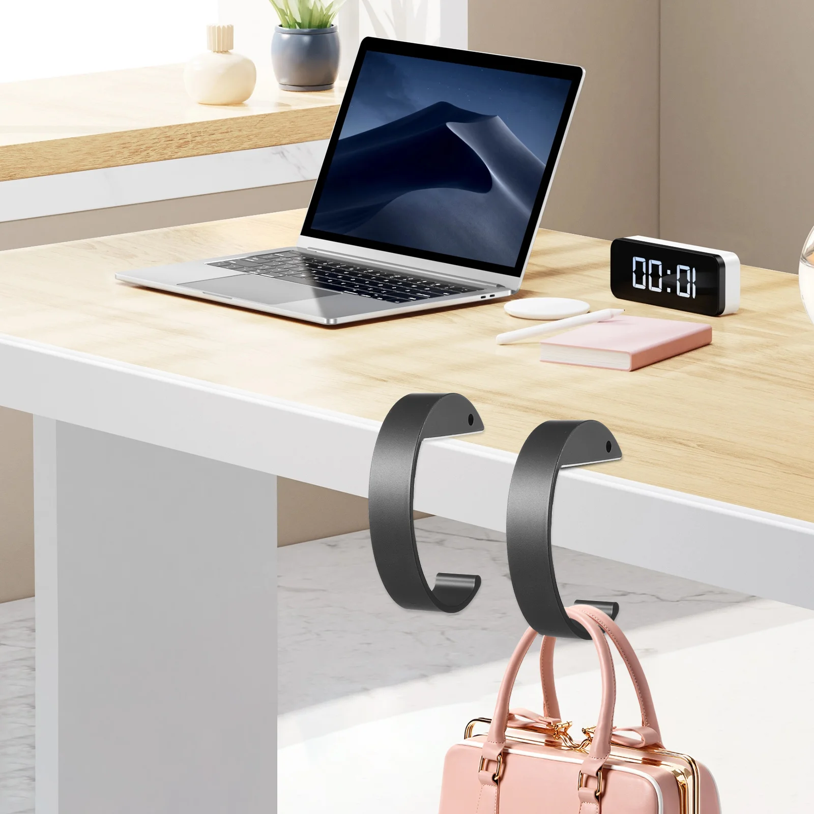 

2Pcs Desk Purse Hook Compact Metal Hanger for Handbag Backpack Office Restaurant Home Use Lightweight Strong Hanging Solution