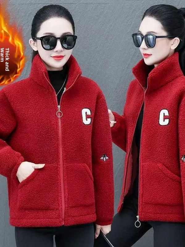 

Женское зимнее пальто Thiened Lamb Velvet Jaet, теплый корейский кардиган свободного кроя, длинный, на молнии, цветной