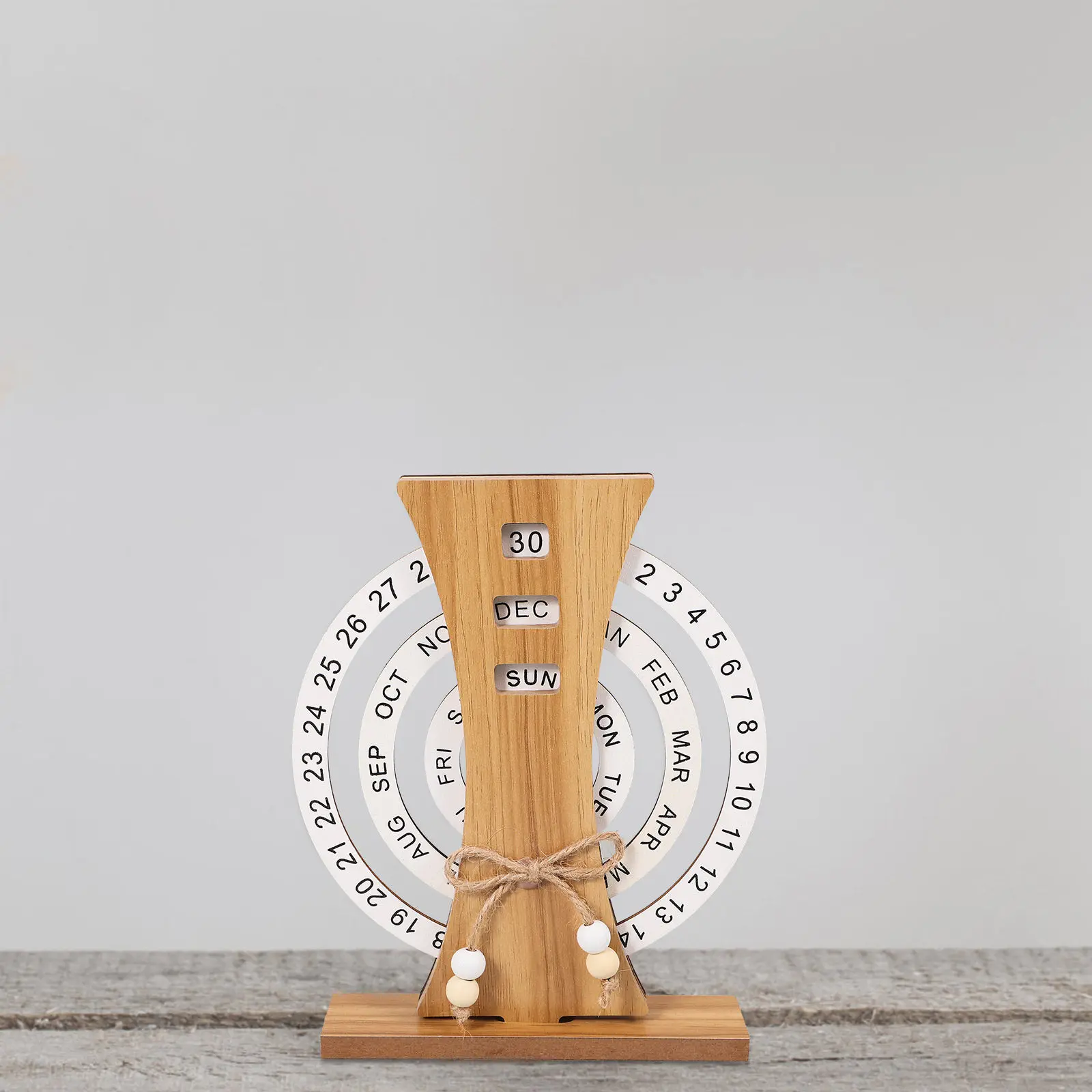 

Perpetual Wooden Table Calendar Reusable Eco Friendly Desktop Calendar with Rotating Rings for Office Home Study Decoration
