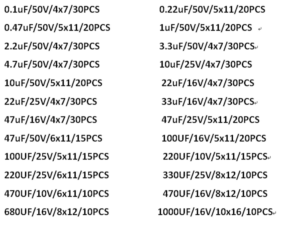 500PCS/24 電解コンデンサ/サンプルパック 0.1uF-1000uF
