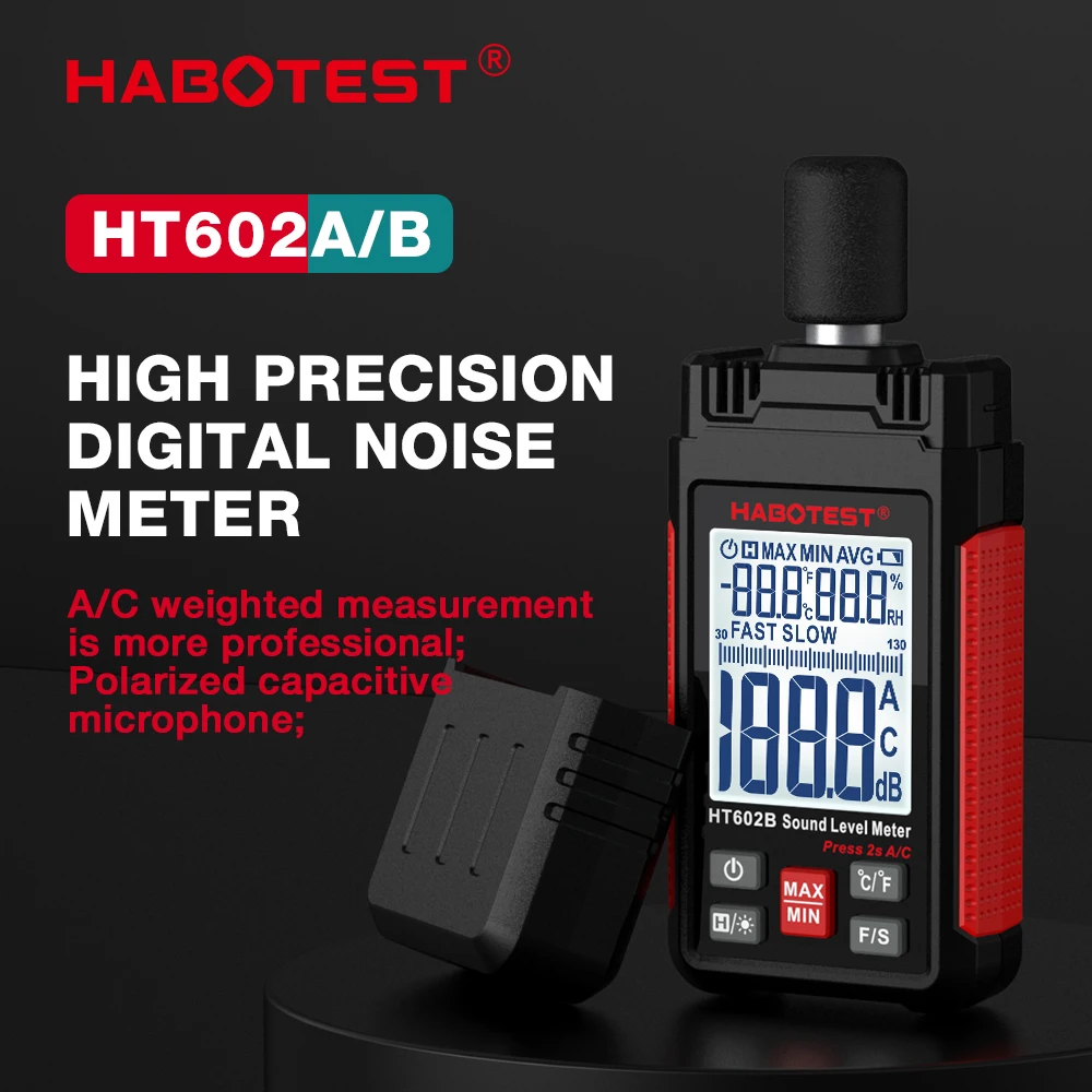 

HABOTEST HT602 Sound Level Meter Portable SPL Meter 30dBA to 130dBA Audio Noise Volume Measuring Instrument Decibel Meter