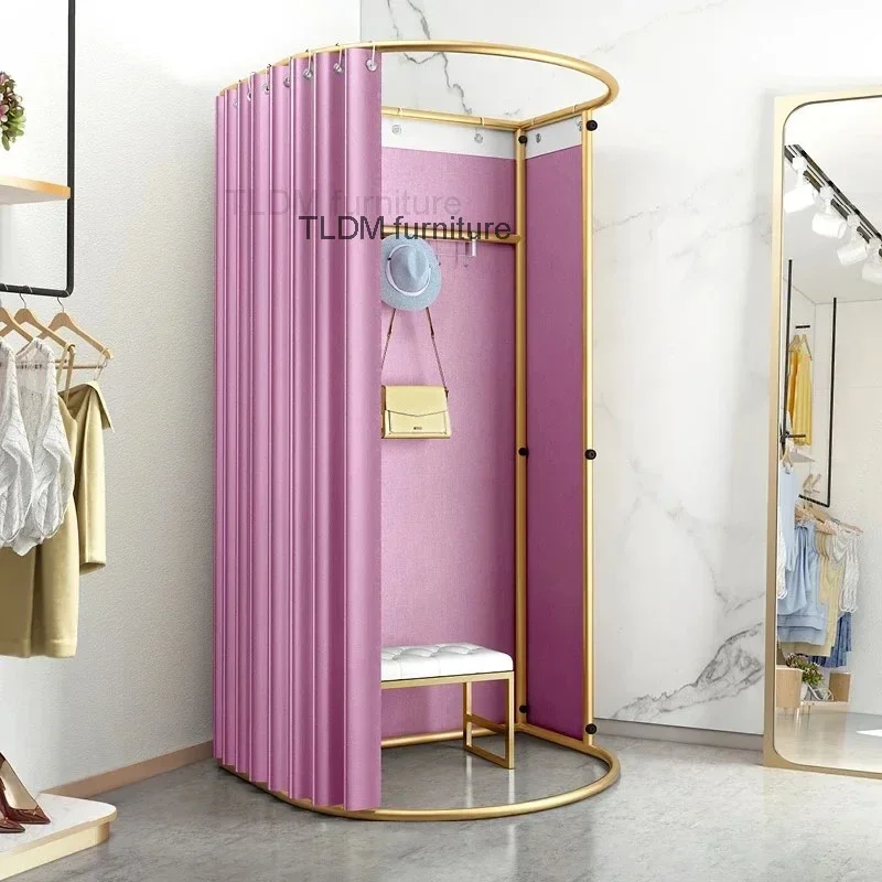 

Mobile Fitting Room Floor Rail Rack Clothing Store Simple Display Rack Curtain Fitting Room Storage Holders Bathroom Accessories