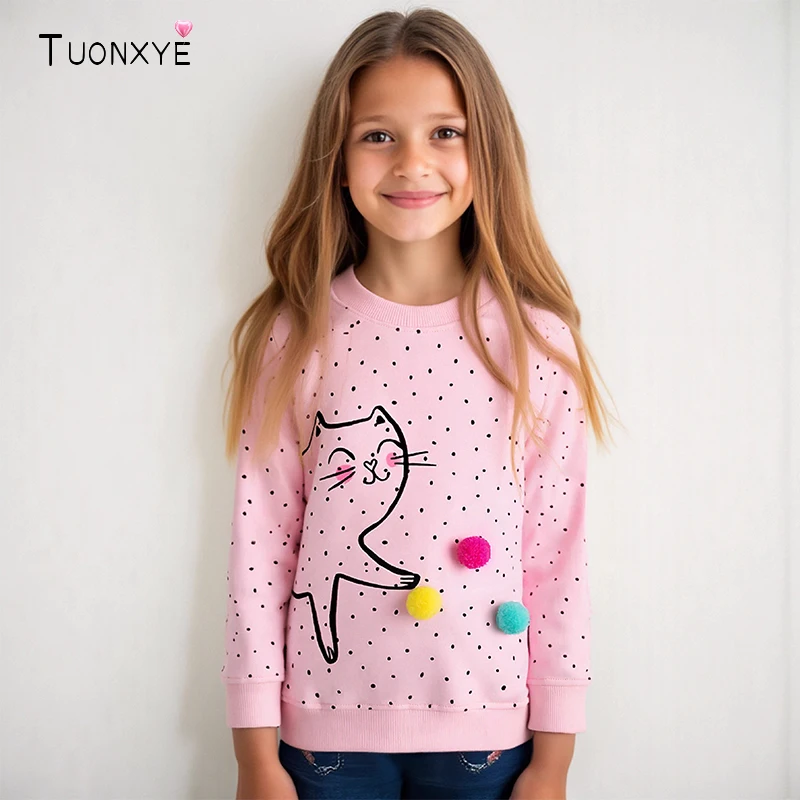 TUONXYE Frühling Neue Mädchen Sweatshirts Tier Katze Applikationen Baby Mädchen Casual Sweatshirt Baumwolle kinder Oberbekleidung Kleidung