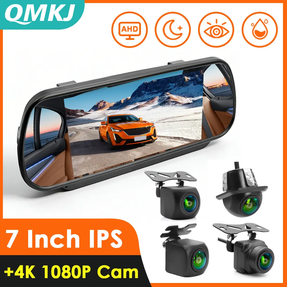 

7-дюймовый IPS AHD 1080P монитор для автомобильного зеркала заднего вида с камерой заднего вида, универсальная система парковки, ночное видение