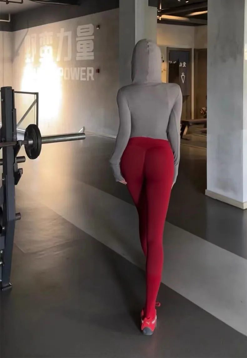 Hochgeschnittene Leggings Kompressions-Fitnesshose für Damen, pfirsichfarben, hüfthebend, eng anliegend, dehnbar, für Laufen, Yoga, Outdoor-Aktivitäten – Detail 5
