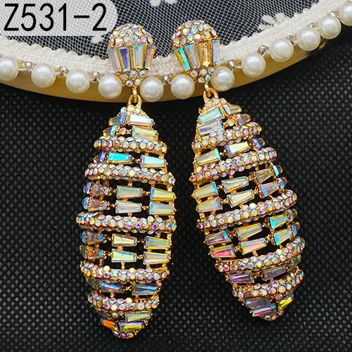 Damen AB Kristall Tropfen-Ohrringe Goldfarben Hohle Strass-Ohrhänger Hochzeit Party Braut Statement-Schmuck Geschenk – Detail 15