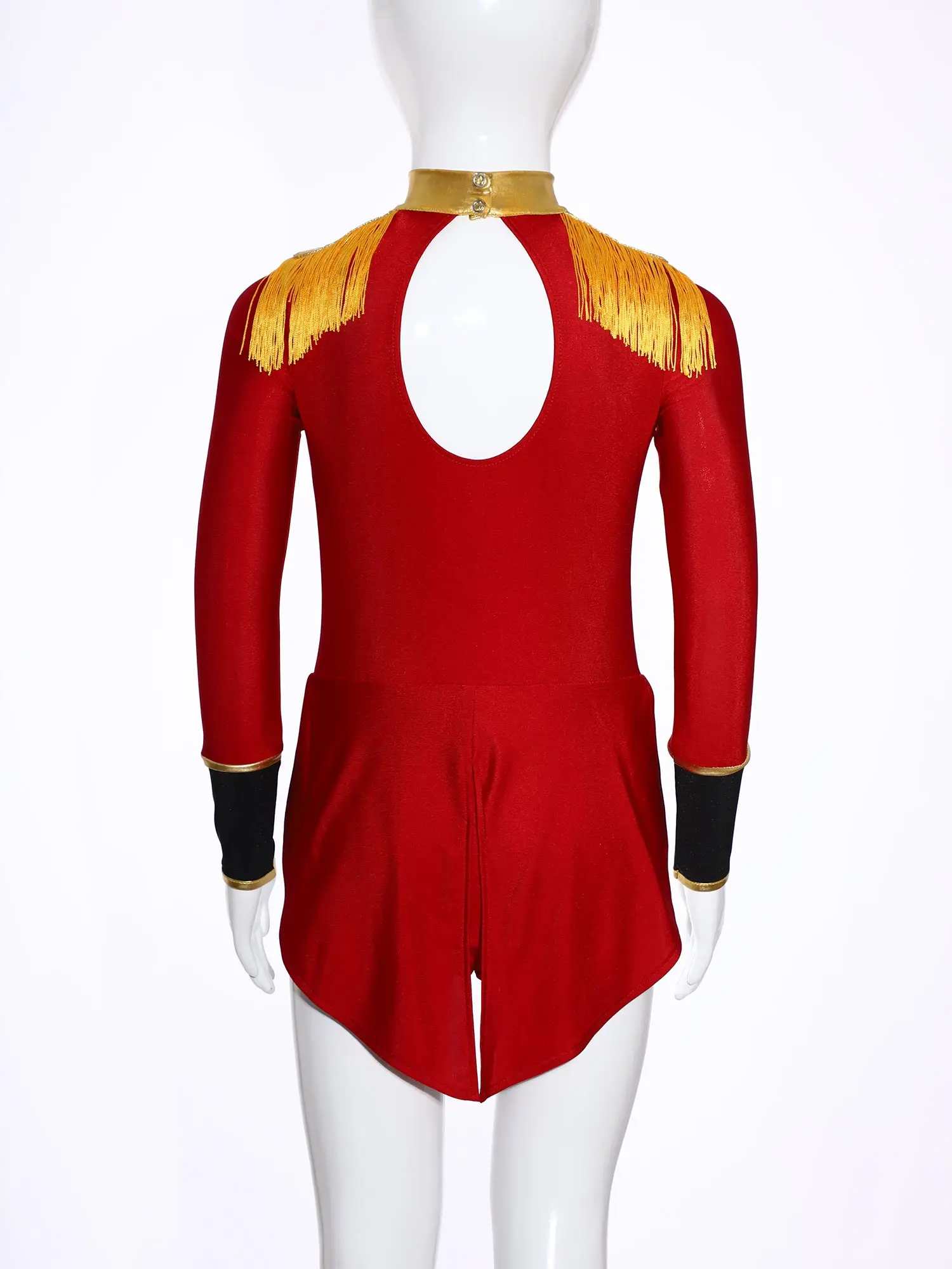 

Halloween Girls Circus Ringmaster Dress Costume Rhinestones Long Sleeve Epaulets Tassels Crotch Buttons Jumpsuit with Hat Gloves