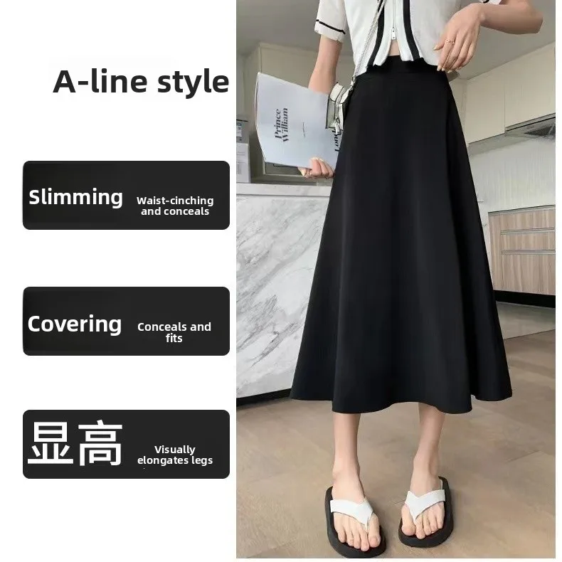 High Waist Slimming Black Half-length Suit Skirt Hepburn Style Umbrella Skirt Summer Drapey New 2026 Fashion Casual Long Skirt