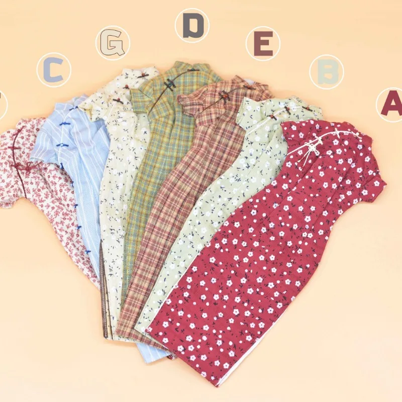 

1/6 Scale Toy Figures Dress Model Chinese Style Retro Printing Cheongsam Fit 12'' Female Soldier Tbl Body Accessories