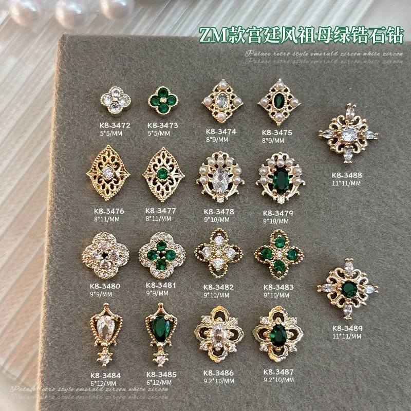 2pcs Baroque Clover Green Diamond Sparkling Crystal Nail Rhinestones Decorations for Diy Nail Accessories