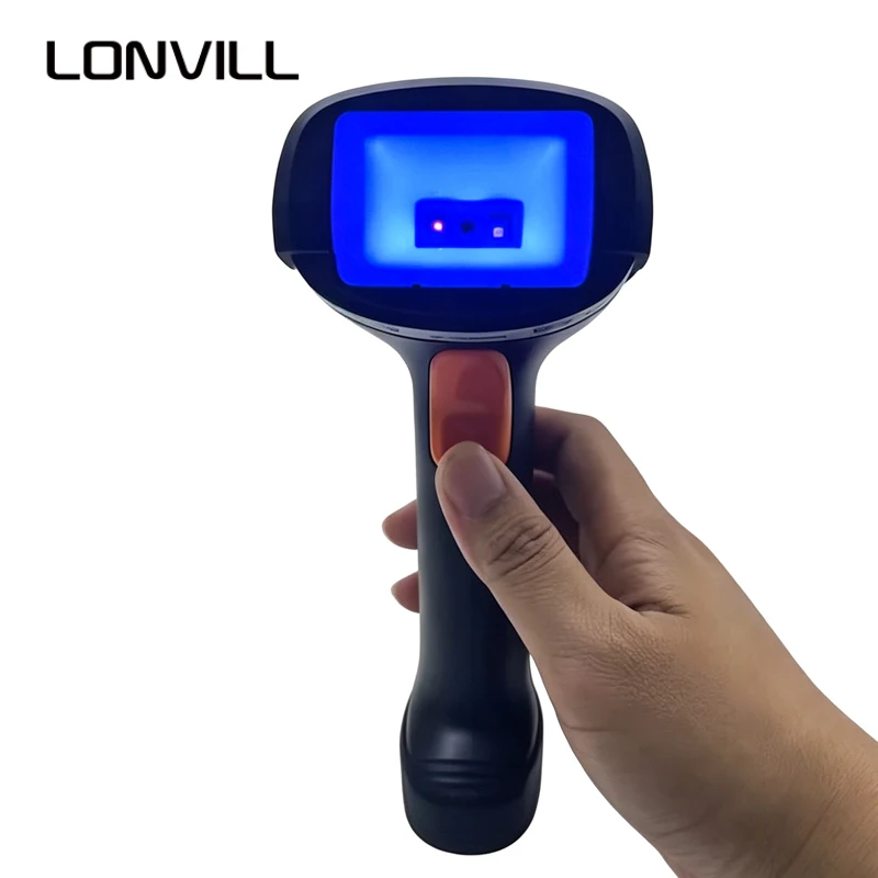 LONVILL Versatile Red White Blue Adjustable Illumination Industrial Handheld Scanner with Swappable Desktop Wall Mount Stand