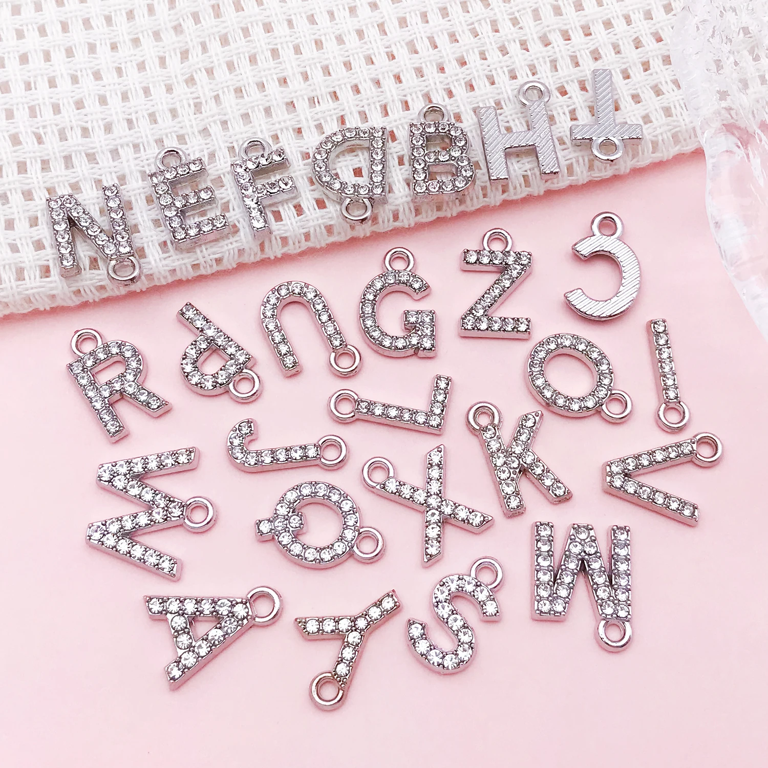 5pcs/26pcs Alloy White K-dot Diamond Letters Pendant Jewelry Making DIY Keychain Earrings Charms for Jewelry Bracelets Necklace