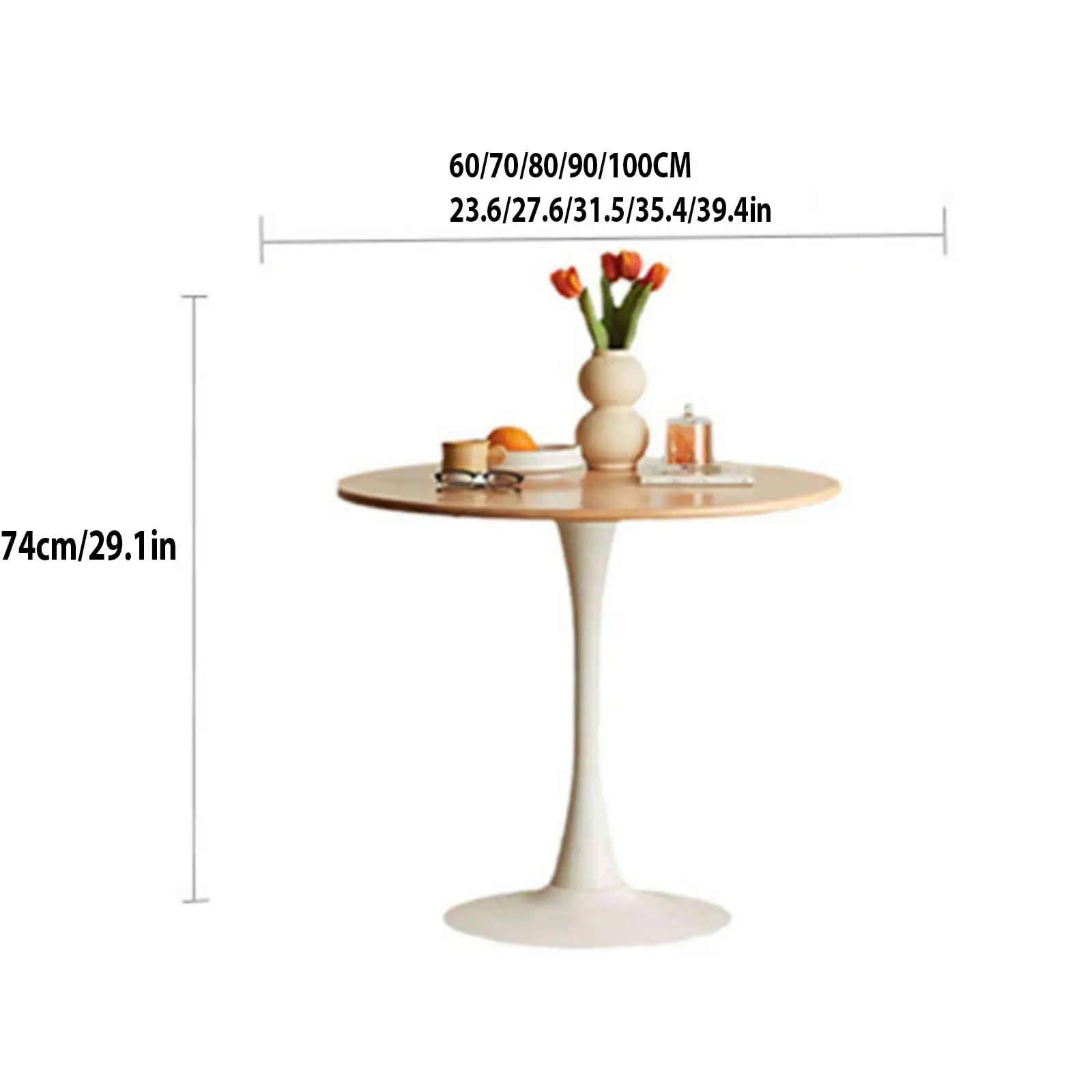 Round Dining Table, Mid-Century Modern, Small, Seats 4–6 People; Suitable for Compact Spaces, cafés, Kitchens, and