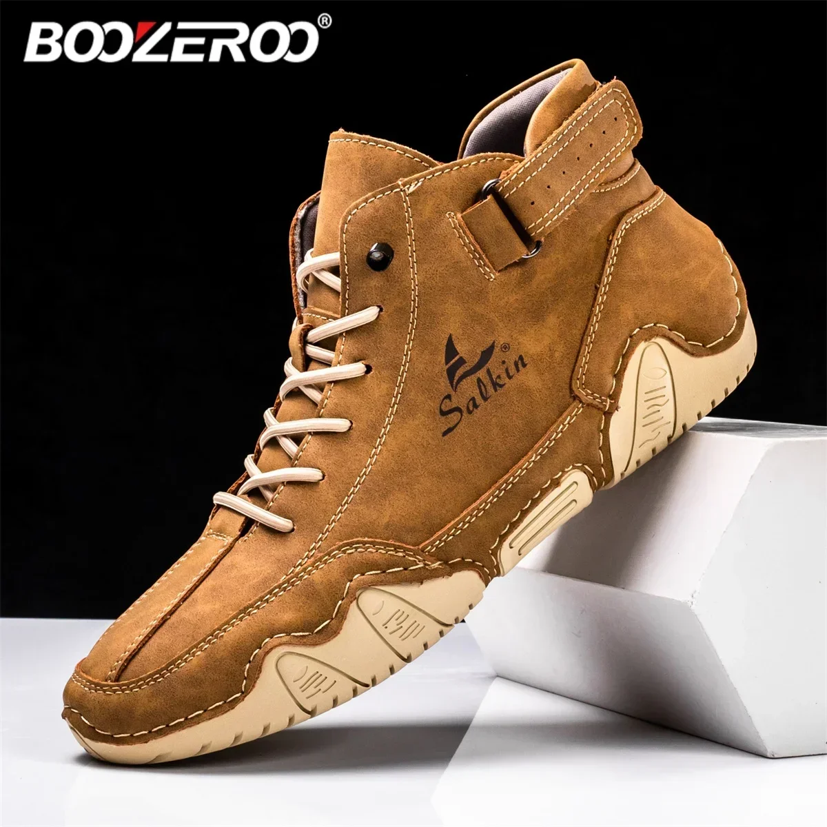 BOOZEROO Fashionable Casual Shoes for Men Leather Ankle Boots Outdoor Comfortable Sneaker