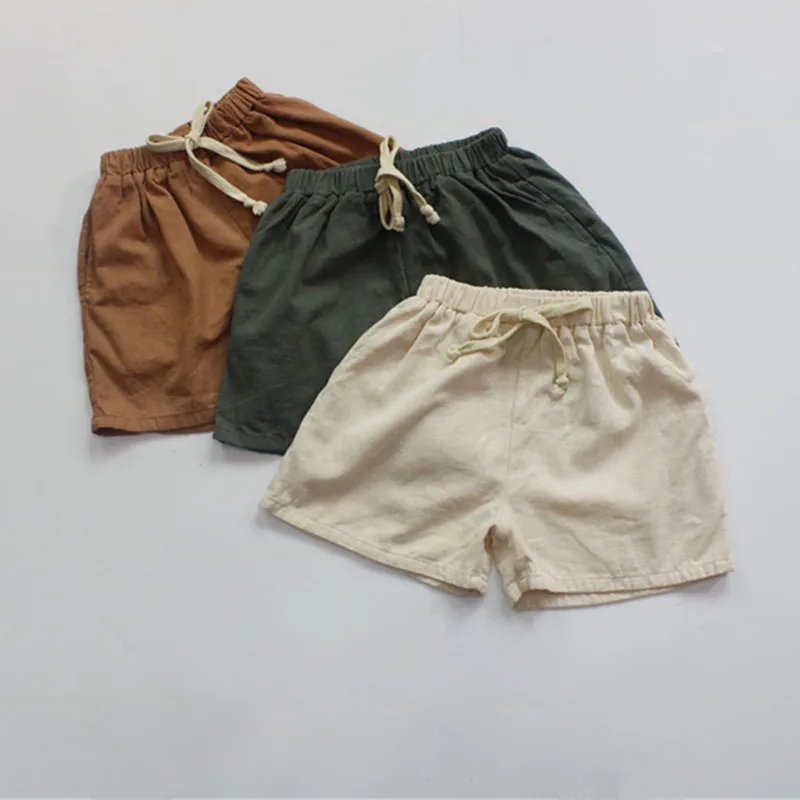 

deer jonmi 2024 Summer Unisex Kids Cotton Linen Shorts Solid Color Korean Style Baby Children Casual Loose Shorts