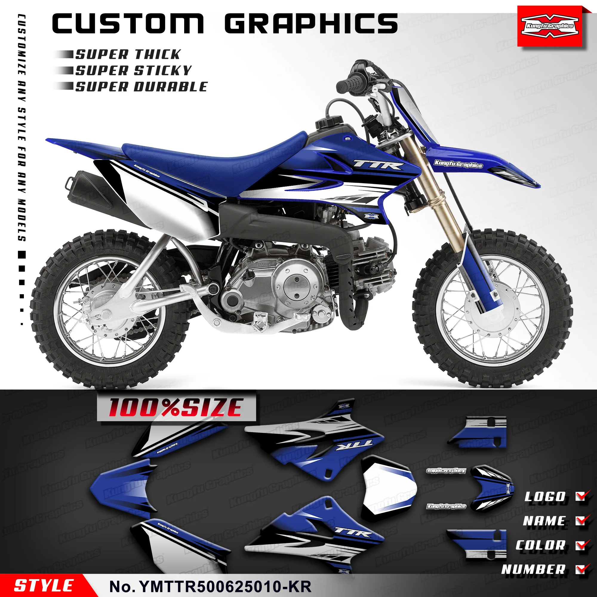 KUNGFU GRAPHICS Adhesive Sticker UV Resistant Laminate for Yamaha TT-R50E TTR 50 TT-R50 2006-2026,Accessory, YMTTR500625010-KR