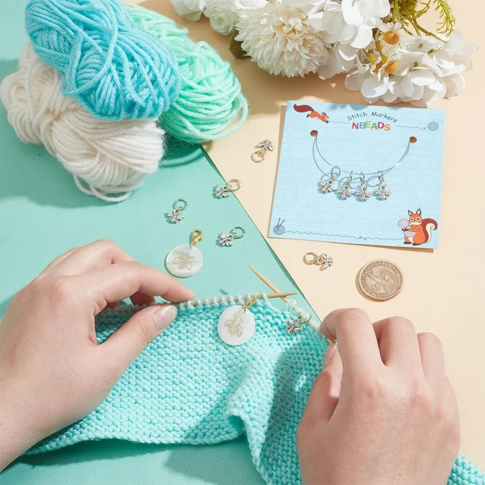 12 قطعة 2 أنماط النحل سبائك غرزة علامات المينا الكروشيه غرزة ماركر الطازجة قفل غرزة ماركر الحياكة الكروشيه