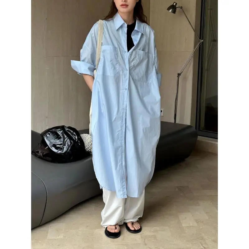 

GetSpring Women Shirt 2024 Autumn Full Sleeve Single Breasted Oversized Ladies Blouse Fashion All Match Loose Casual Long Tops