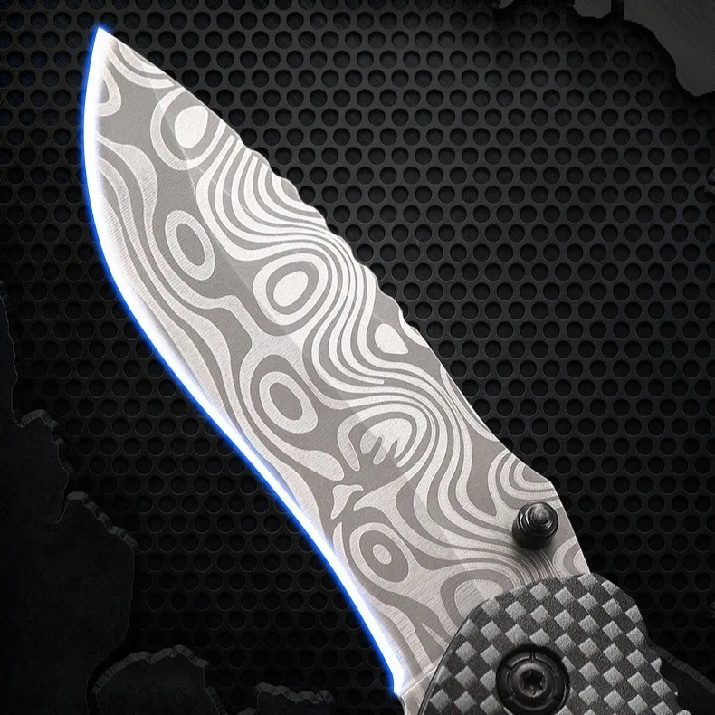 Stainless steel folding outdoor knife camping survival high hardness Pocket knife portable multi-purpose damascus pattern knife