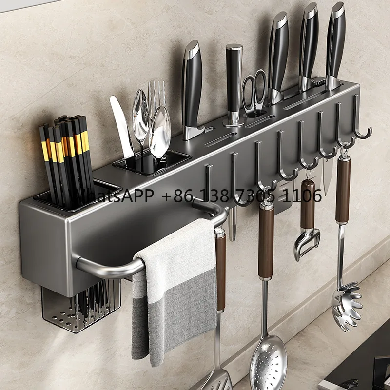 

Stainless steel knife holder non-punching kitchen storage chopstick cartridge wall-mounted chopstick knife integrated storage
