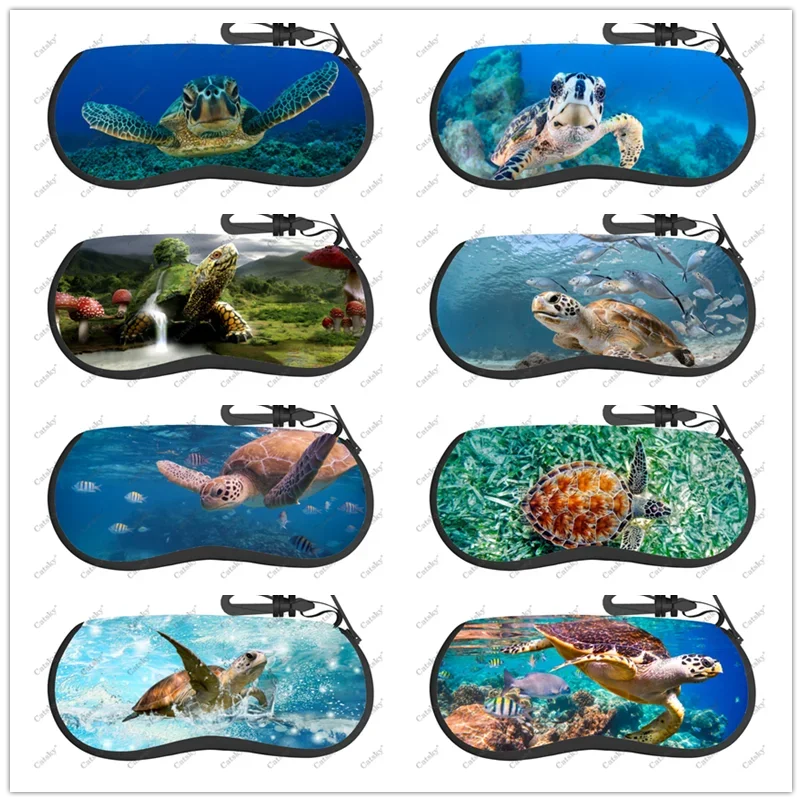 sea turtle animal Glasses Case Printed Travel Zipper Sunglasses Bag Pattern Classic Men's and Women's Storage Glasses Bag