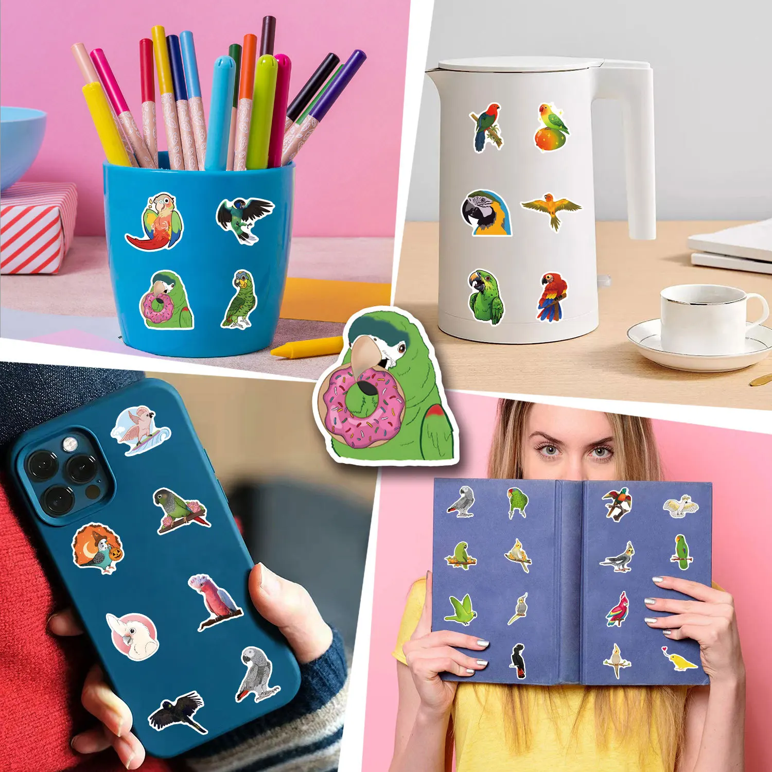 55 STKS Leuke Papegaai Huisdier Vogel Leuke Huisdier Vogel Cartoon Graffiti Decoratie Laptop Mobiele Telefoon Case Laptop Waterdichte Sticker Kinderen Speelgoed