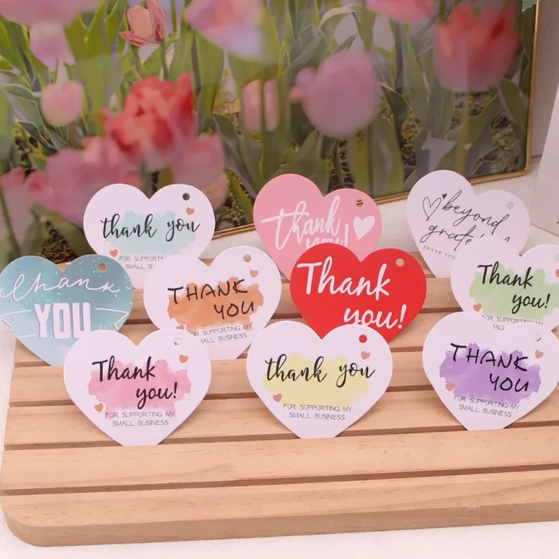 30pcs/bag Heart Shaped Pink English Thank-you Card Party Event Copperplate Paper Card Thank You Gift Party Supplies Packaging