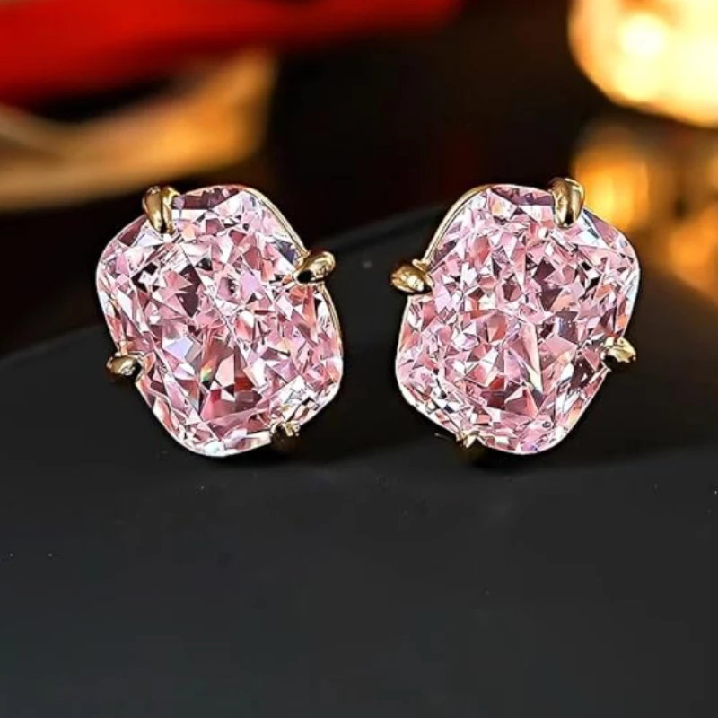 Huitan Damen-Ohrstecker, goldfarben, eingelegt, große weiße CZ, einfacher Stil, Party, Alltag, Accessoires, modisch, vielseitiger Hochzeitsschmuck – Detail 7