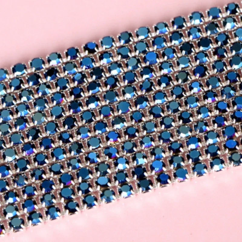 1M 30Colors SS6-SS16 Glass Crystal Rhinestone Chain Silver Bottom Sew on Cup Chains for DIY Garment Bags Decorations Accessories