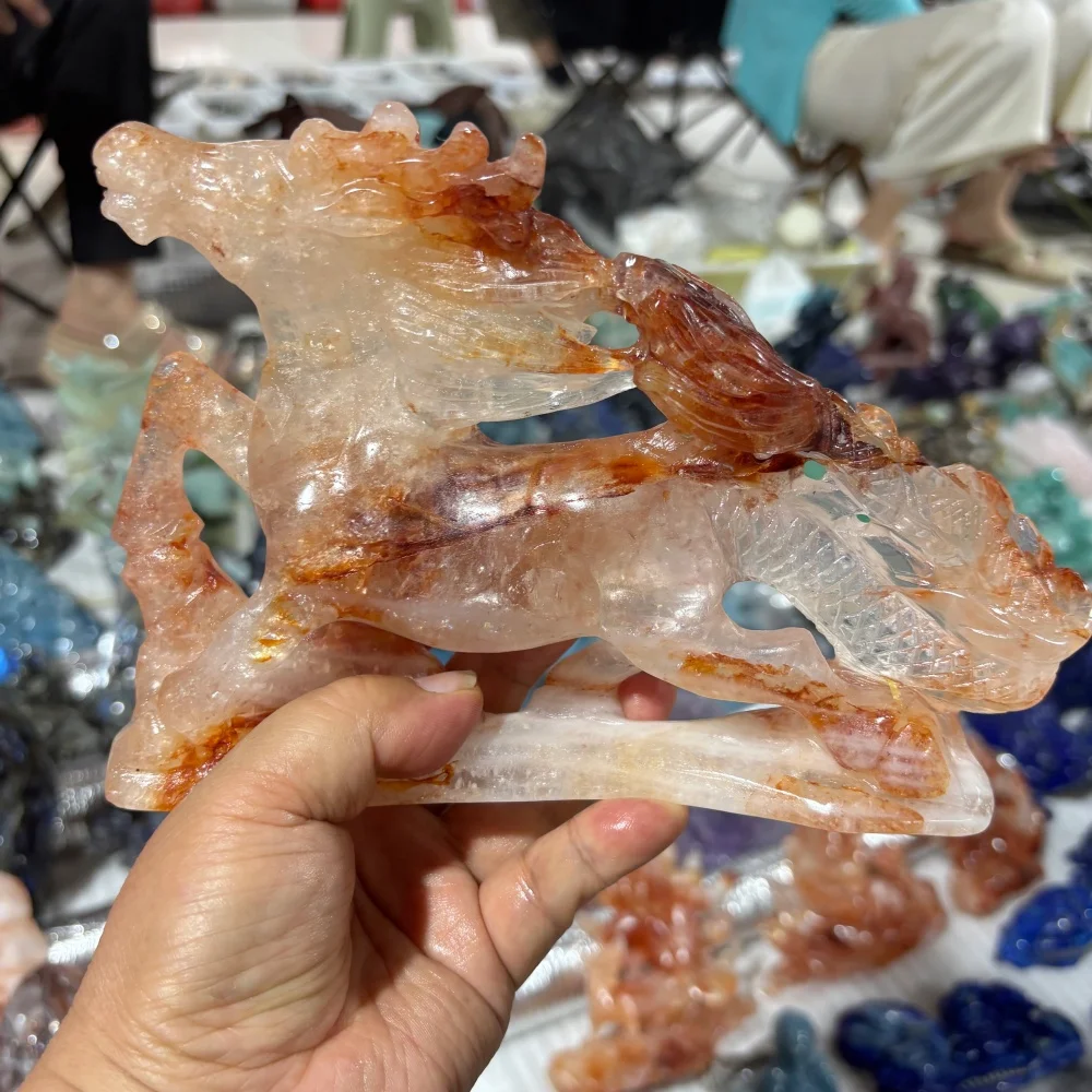 Natural Red Fire Quartz Hematoid Horse Carving Polished Reiki Healing Crystal Feng Shui Energy Room Decor Gift