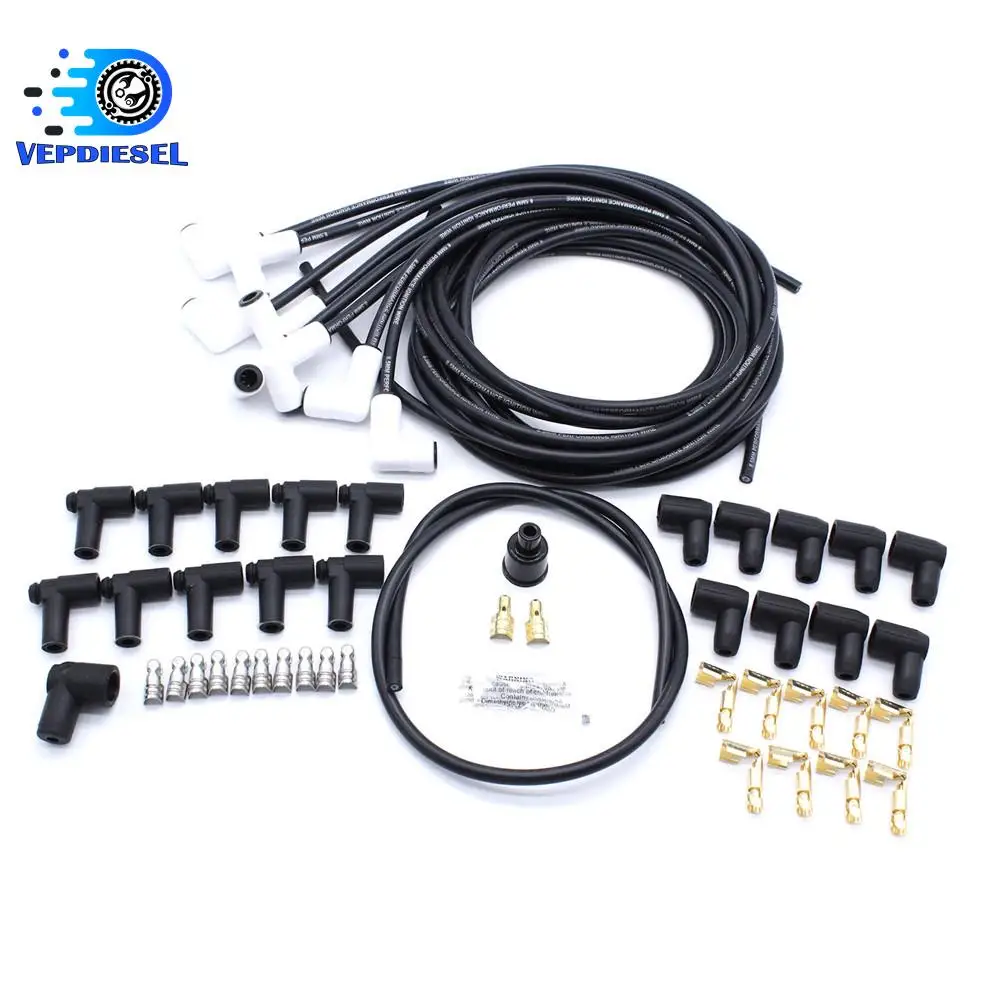 1set Universal Spark Plug Wire Set 9001C New Car Engine 8mm Wire Kit With 8 Black Universal 90 Degree Ceramic Boots Accessories