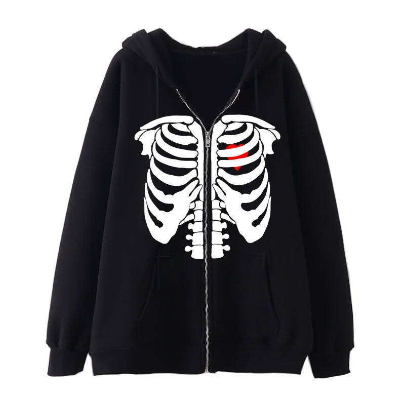 2024 High Street Skeleton Hoodie Spring And Autumn Fleece Oversize Couple Sweater For Men