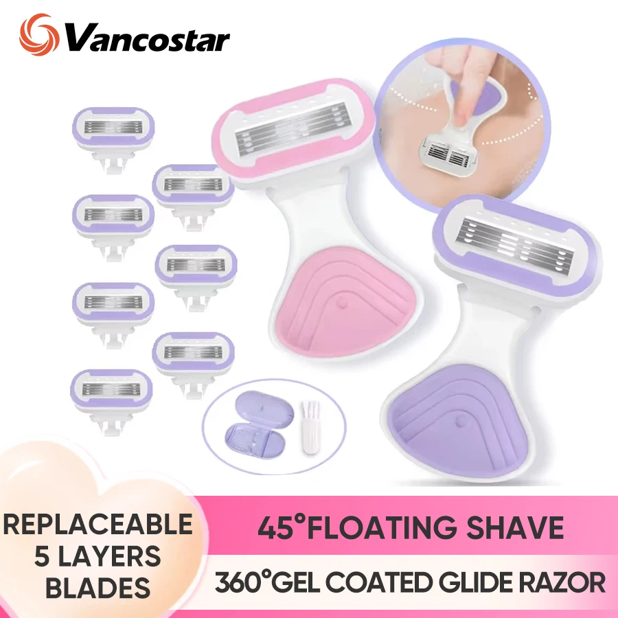 Replaceable 5 Blades Razor for Sensitive Skin Refill Floating on Skin Non-slip Handle Lubricating Bar Trimmer Hair Shaver